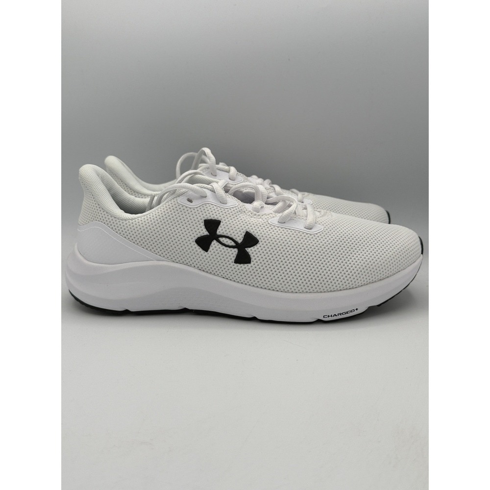 Under Armour Charged Pursuit 4 Shoes Mens Size 9 White Black Running 3028254-100